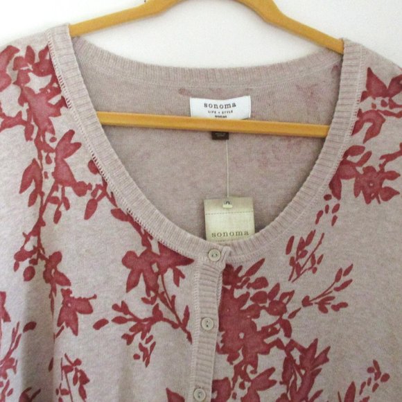 NWT! Sonoma Womens Plus Size Button Front Cardigan, Beige & Rust Floral, Size 3X - Picture 3 of 15